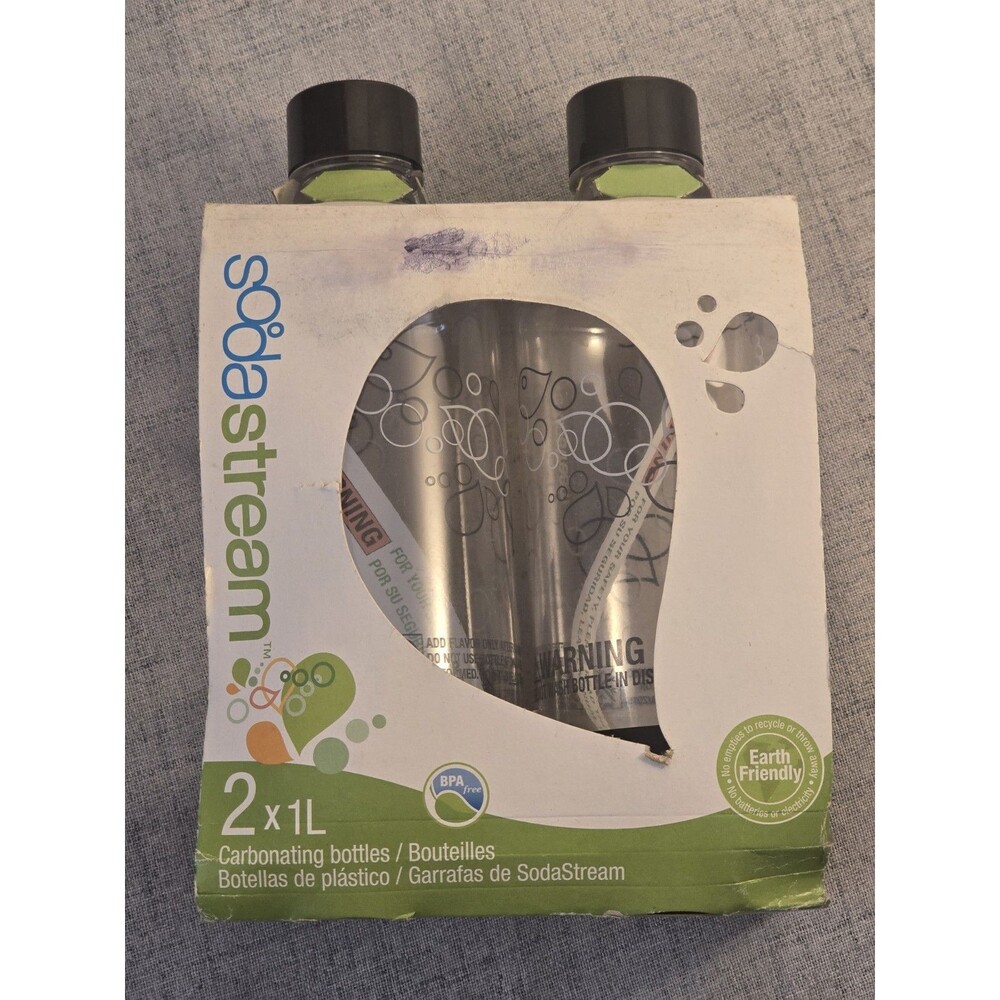 Sodastream Bottles 2X1 Liter Black Top Plastic Carbonating Twin Pack BPA Free